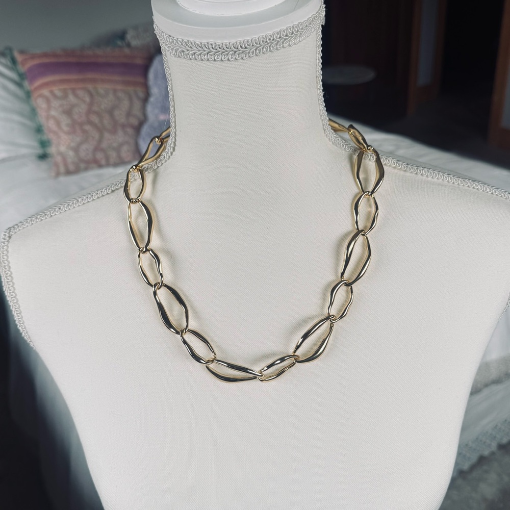 NIB 18k Gold-Plated Statement Chunky Chain Link Necklace Choker 20-23” - Picture 4 of 9